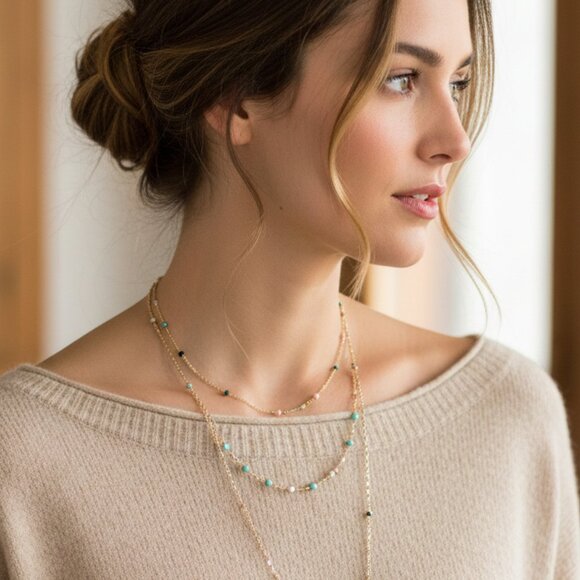 gorjana Capri Layer Necklace | 18K Gold Plated | Enamel Beaded Chain | NWOT B8 - Picture 9 of 9